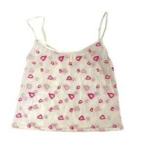 Vintage Y2K Victoria Secret mesh embroidered hears cami top Size M white pink 90